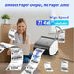 Gray desktop thermal label printer producing shipping labels