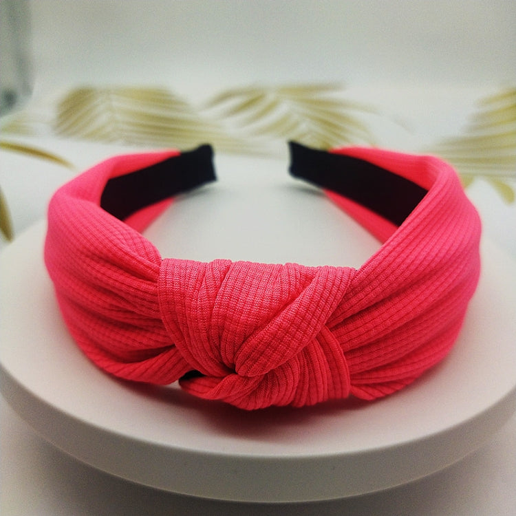 Pressed fabric headband, bright red with black inner tips and knotted front wide band