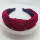 Pressed fabric headband, magenta with dark navy tips and knotted front wide band
