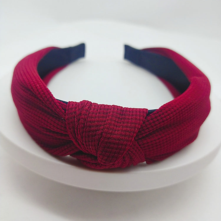 Pressed fabric headband, magenta with dark navy tips and knotted front wide band