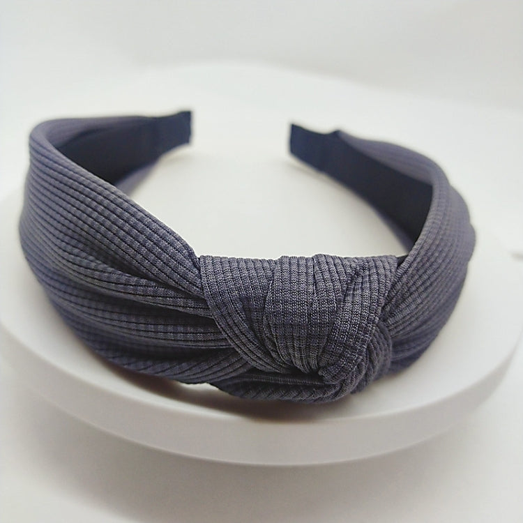 Pressed fabric headband, light gray with dark navy tips and knotted front wide band
