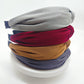 Pressed fabric headbands, gray, burgundy, tan, and navy knotted wide bands