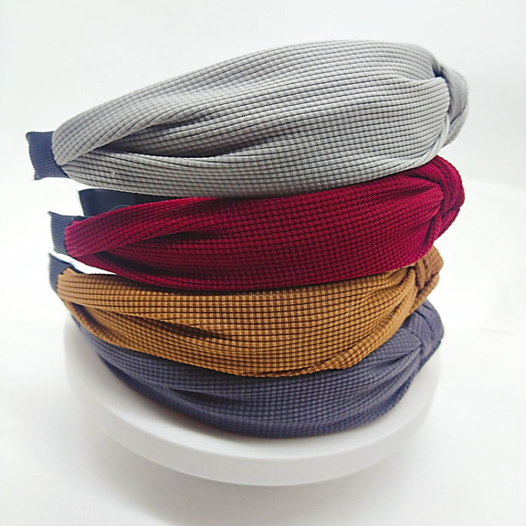 Pressed fabric headbands, gray, burgundy, tan, and navy knotted wide bands