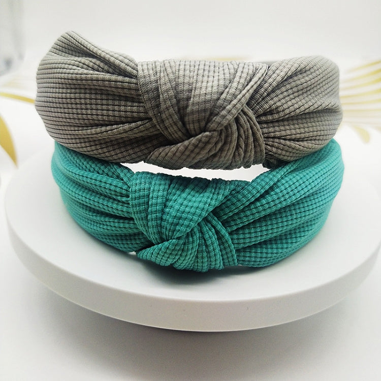 Pressed fabric headbands, gray and teal with knotted centers and wide bands