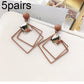 Coffee-brown alloy drop earrings with double diamond-stitch square frames and gold charm