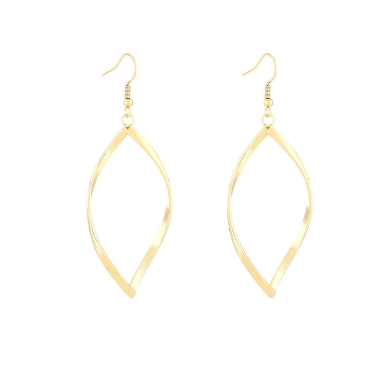 Gold twisted hoop earrings, teardrop silhouette with faceted center