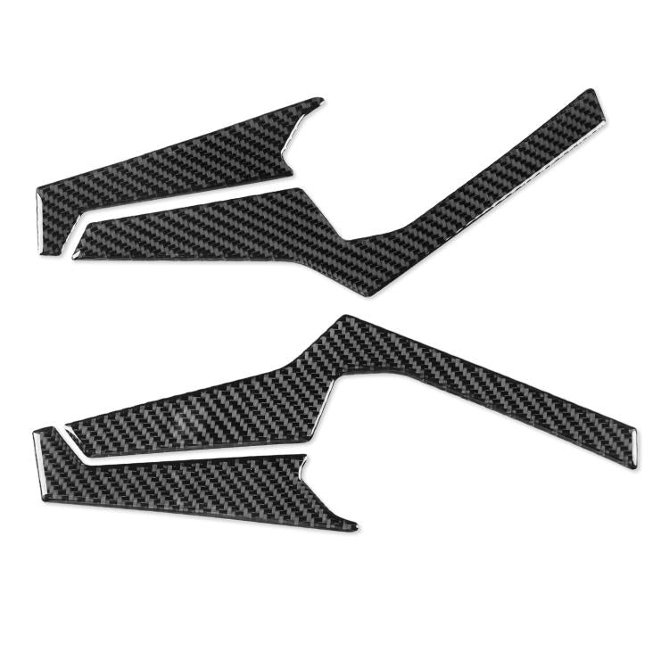 Set of rear footrest lower protectors in black carbon-fiber style, angled cut pieces