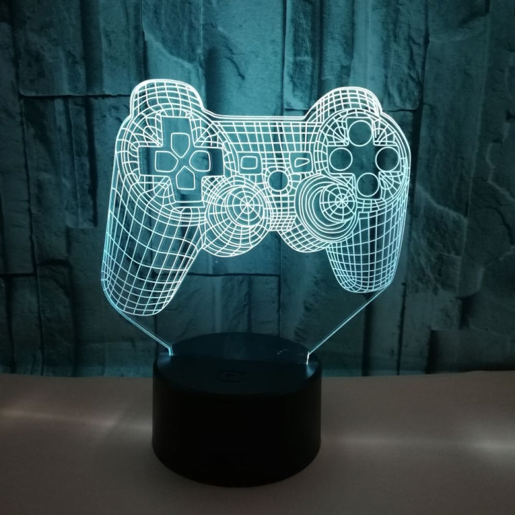 Glowing teal 3D game controller LED light with black cylindrical base