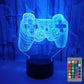 Glowing blue game controller LED light with black base and color remote control