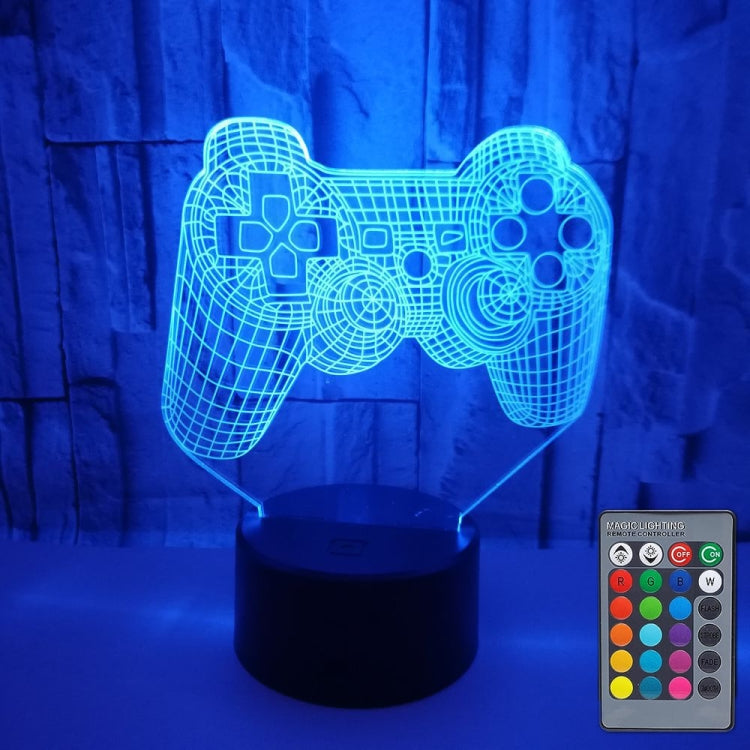 Glowing blue game controller LED light with black base and color remote control