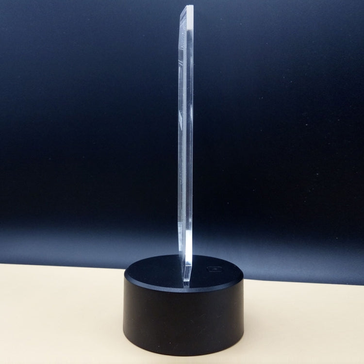 Black cylindrical LED light stand with tall clear acrylic panel