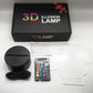 3D illusion lamp box with black touch base, remote, cables, and instruction sheet