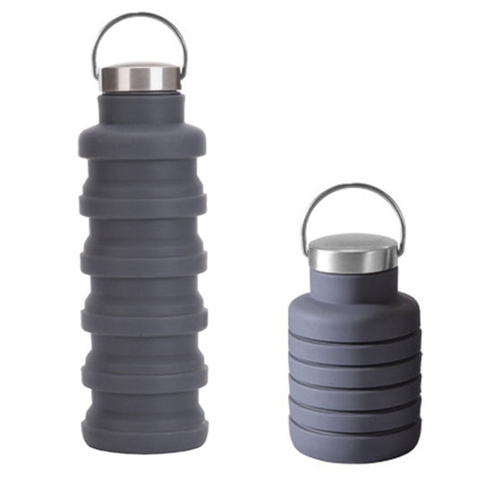 500 ml foldable silicone sports cup with carry handle and metal lid, dark gray
