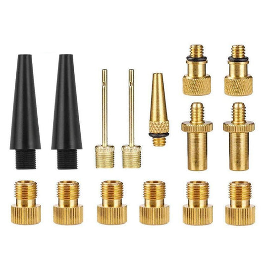 Bicycle valve adapter set with gold fittings and two black caps
