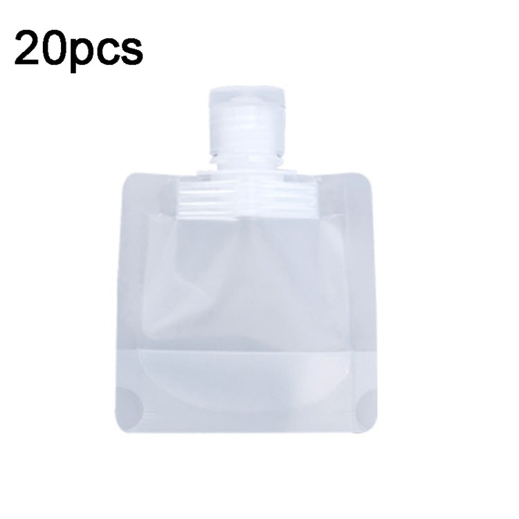 Clear refillable squeeze pouch with flip-top cap, flexible travel bottle
