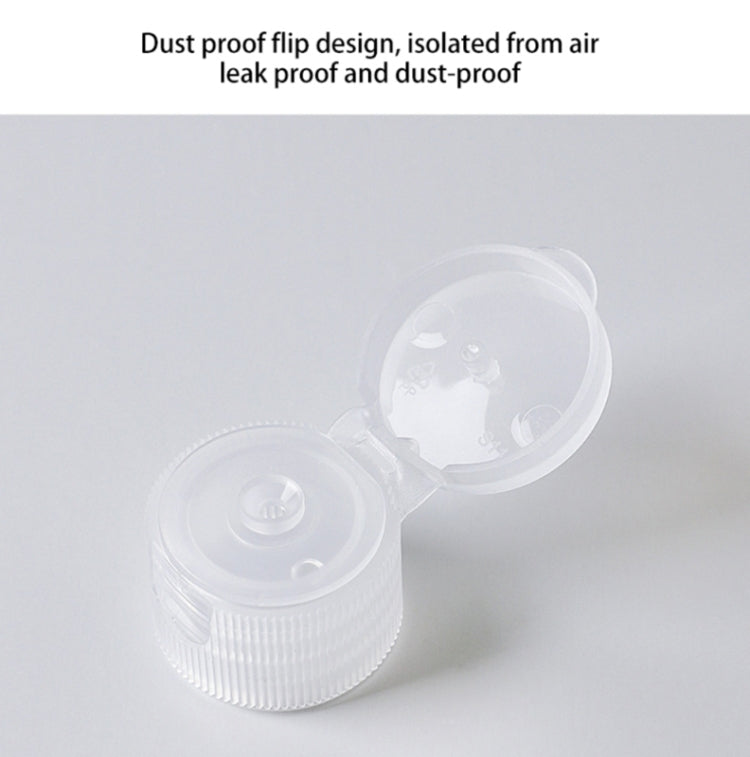 Refillable squeeze pouch with flip-top cap closed, dust-resistant design
