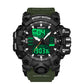 Army green digital sport alarm watch with green backlit display and textured strap