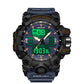 Black digital sport alarm watch with blue backlit display and bold side controls