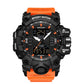 Black digital sport alarm watch with orange strap and backlit LCD time