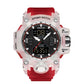 Transparent red digital sport alarm watch with dark backlit time and LCD
