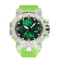 Transparent green digital sport alarm watch with green backlit display and LCD