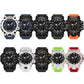 Set of sport watches with black, white, green, and orange straps