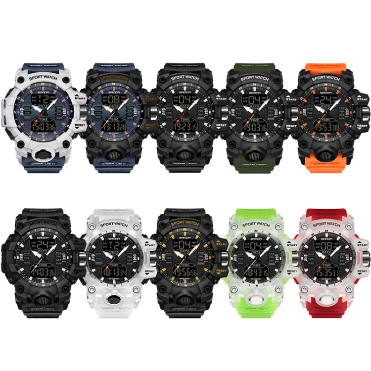 Set of sport watches with black, white, green, and orange straps