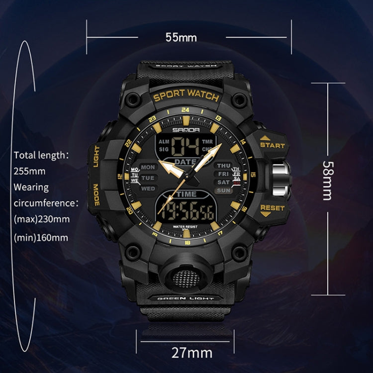 Black sport alarm watch with digital time display and textured strap