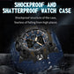 Black sport watch with shockproof case design and orange accent dial hands