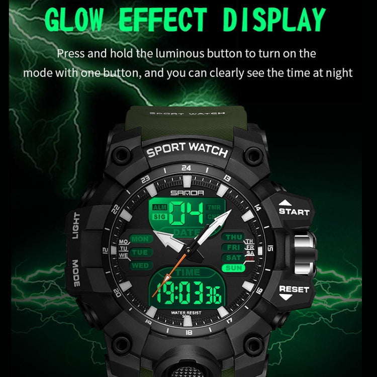 Green sport watch with glow-effect digital time display