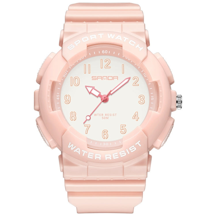 Pink round sporty waterproof student watch with luminous dial and silicone strap