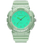 Green round sporty waterproof student watch with luminous dial and silicone strap