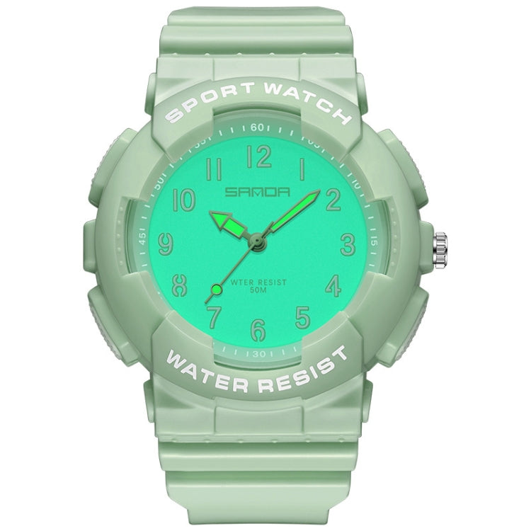 Green round sporty waterproof student watch with luminous dial and silicone strap