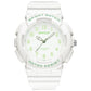 White strap round sporty waterproof watch with light-green luminous dial