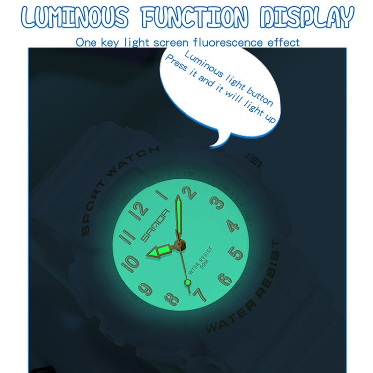 Luminous sport watch with green glowing dial and one-key light button.