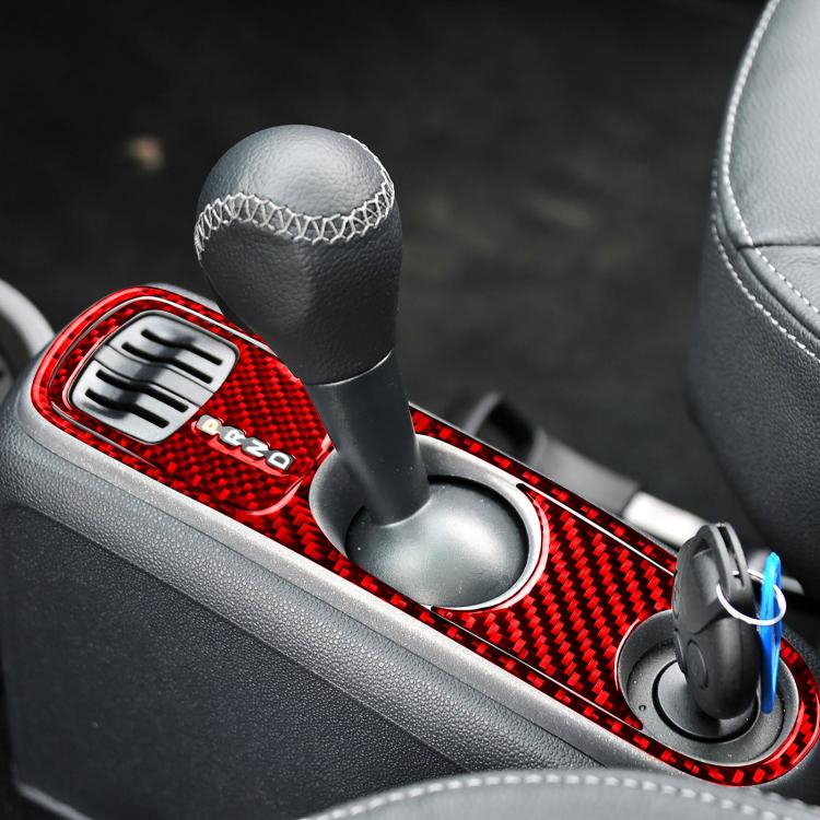 Gearshift surround sticker set with red carbon-fiber pattern for center console trim
