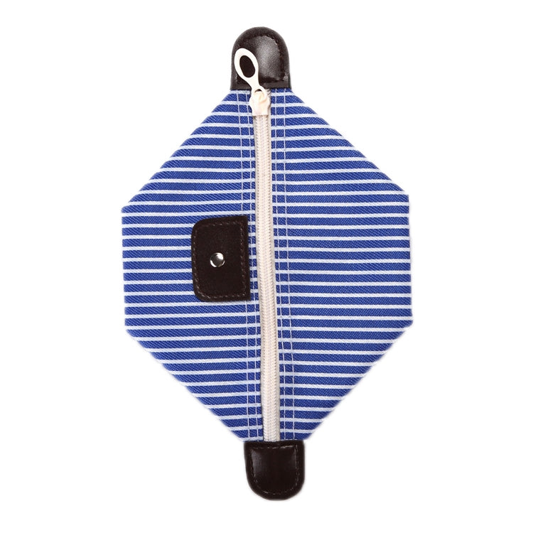 Blue striped dumpling cosmetic bag with zip, foldable toiletry travel pouch