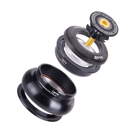 Black bicycle headset with top cap and bearing cups, ZTTO branding and gold adjust screw
