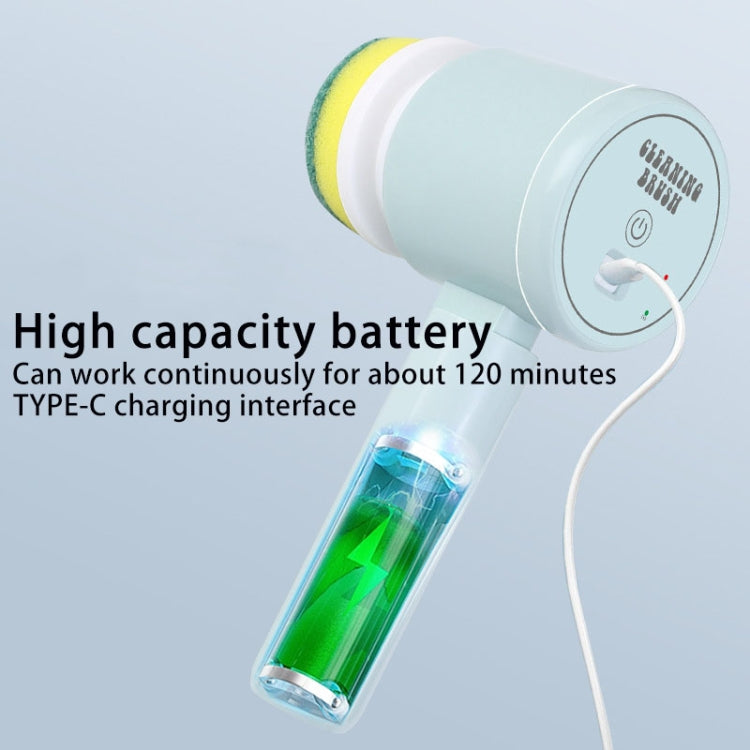 Light blue handheld electric cleaning brush with clear handle battery window
