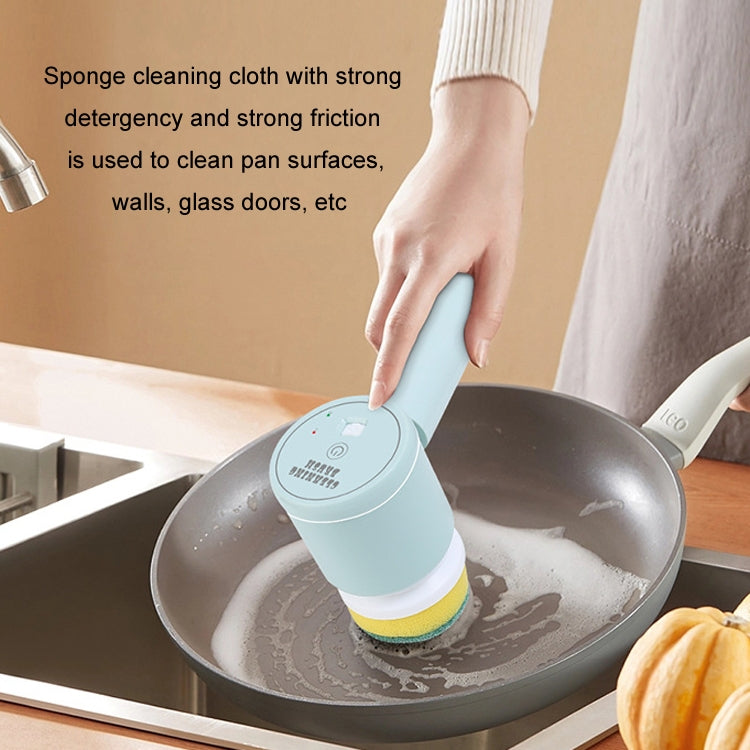 Handheld electric cleaning brush with round sponge head, blue body