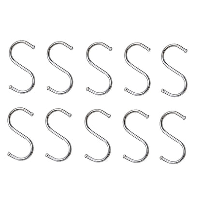 Stainless steel S-shaped hooks, set of 10, assorted large and small sizes