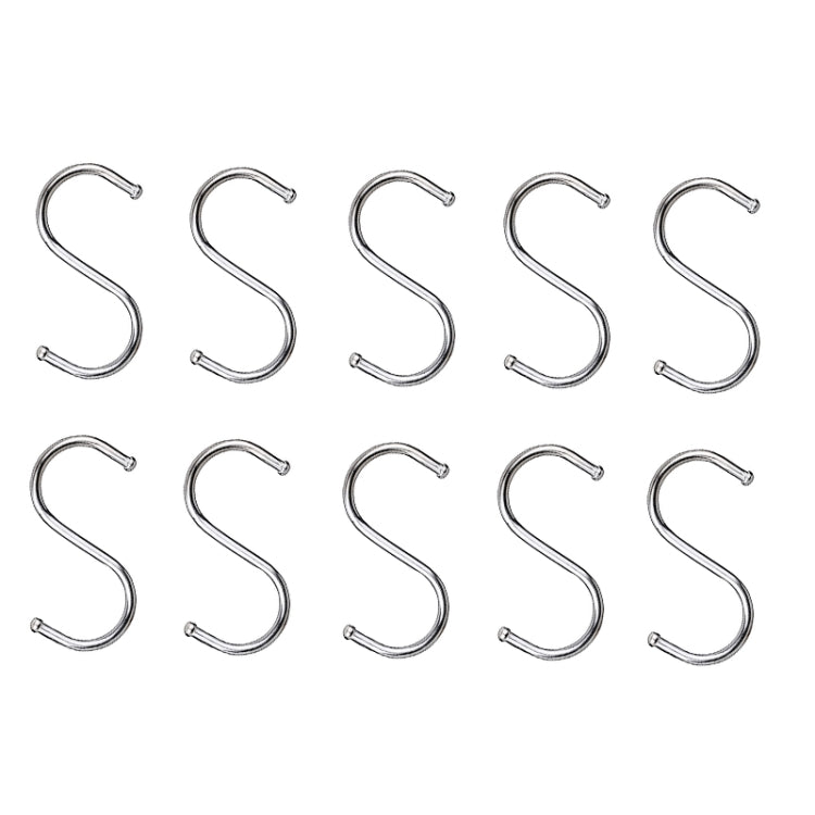Stainless steel S-shaped hooks, set of 10, neatly arranged