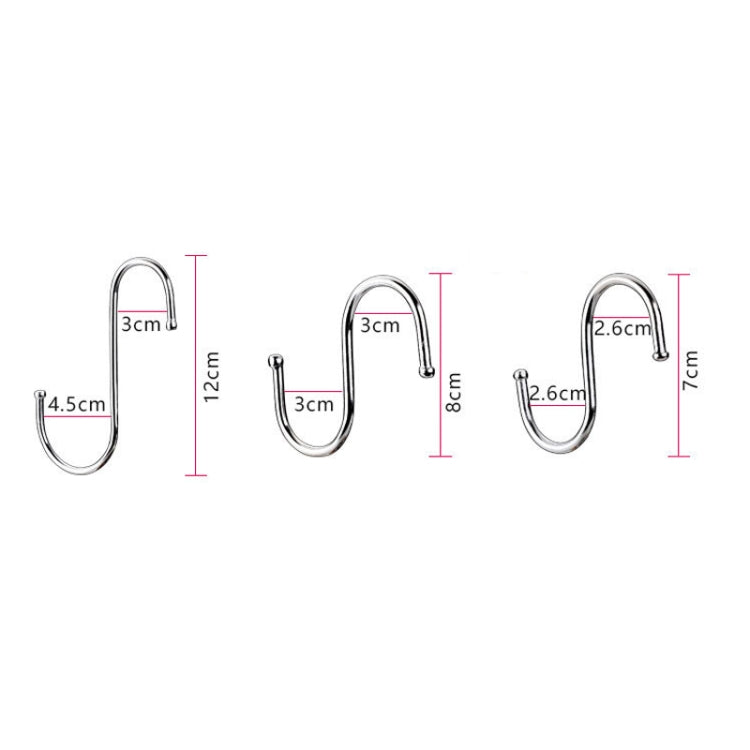 S-shaped stainless steel hook with size measurements for hanging uses