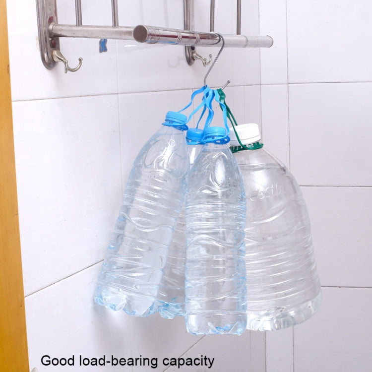 Stainless steel S-hooks hanging multiple water bottles from a bar