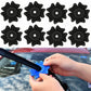 Black universal wiper protective cover installed on windshield wiper arm, hands applying
