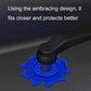 Blue universal wiper protective cover on dark windshield surface with center opening