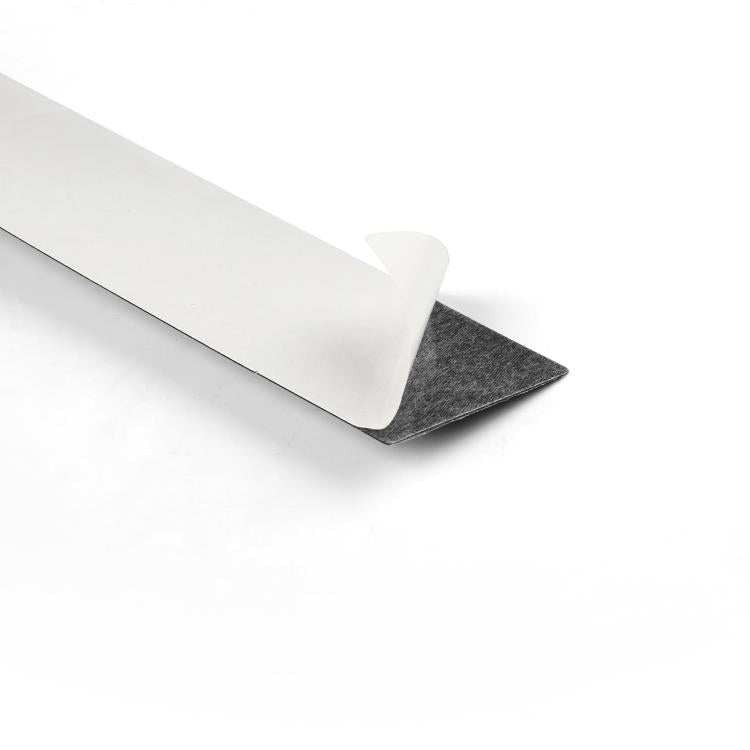 Black B-pillar sticker strip with adhesive edge, close-up