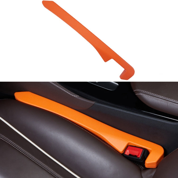Orange car seat gap filler strip with red latch for console gap.