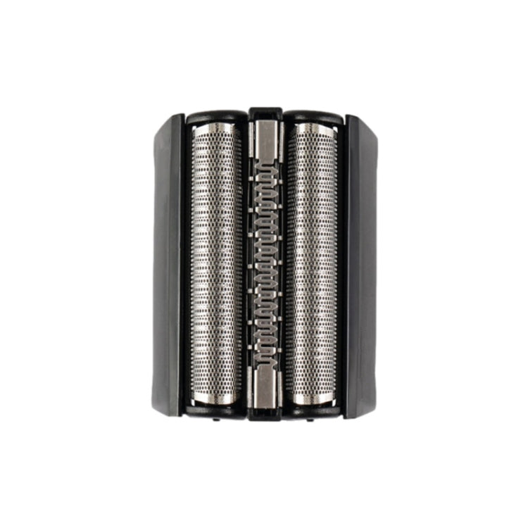 Replacement electric shaver head assembly, top view of two stainless foil blades.