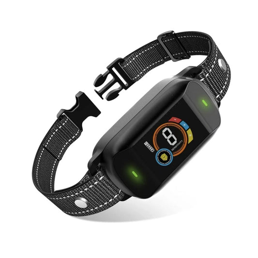 Rechargeable waterproof smart dog training collar with black mesh strap and control unit